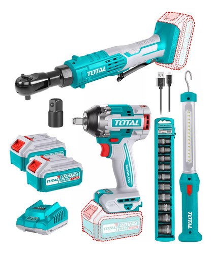 Kit Total 20v Llave Impacto 1/2'' Crique 3/8'' Dados Y Foco