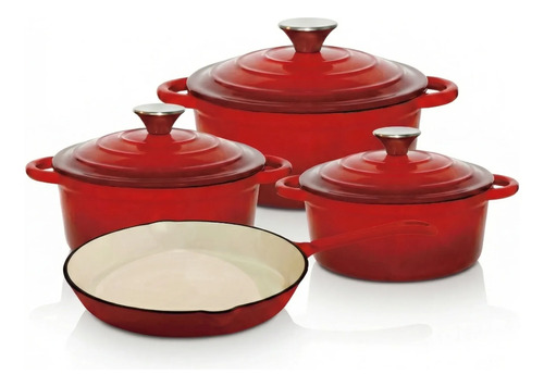 Set De Ollas De Hierro Fundido Esmaltadas 7 Piezas Fire King Rojo