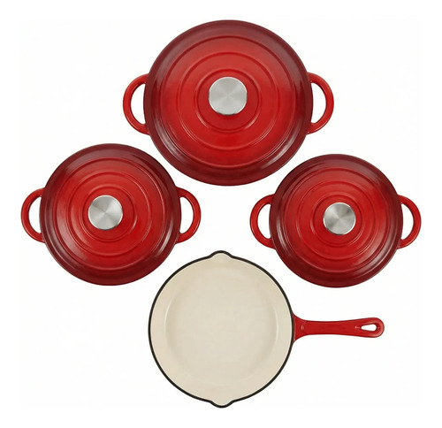 Set De Ollas De Hierro Fundido Esmaltadas 7 Piezas Fire King Rojo - Imagen 2